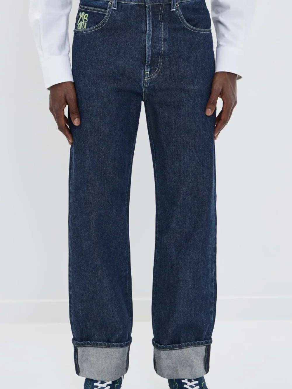 MARNI Wide Leg Denim Trousers Size 34 Blublack Unwashed Rigid contrast embroided